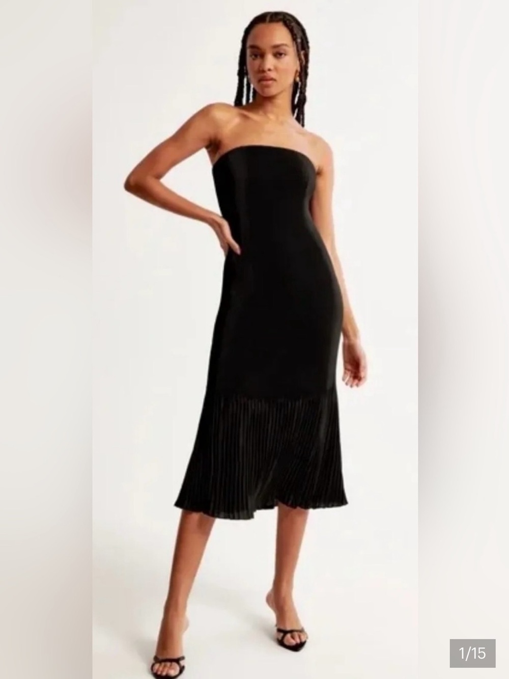 Abercrombie + Fitch Strapless Pleated Midi Dress in Black - Picture 6 of 9